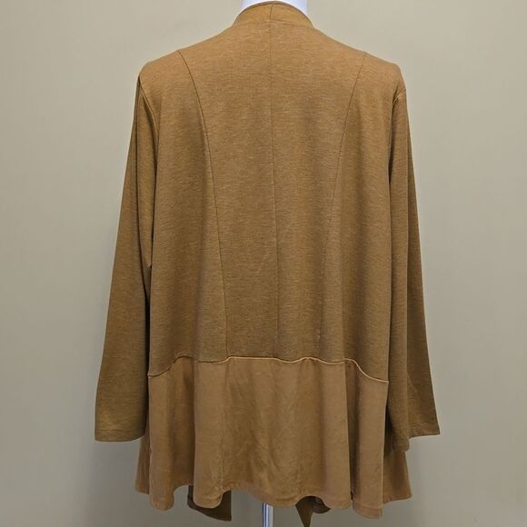 LOGO Lounge Drape Front Waterfall Cardigan 3X French Terry Faux Suede Western - Picture 3 of 13
